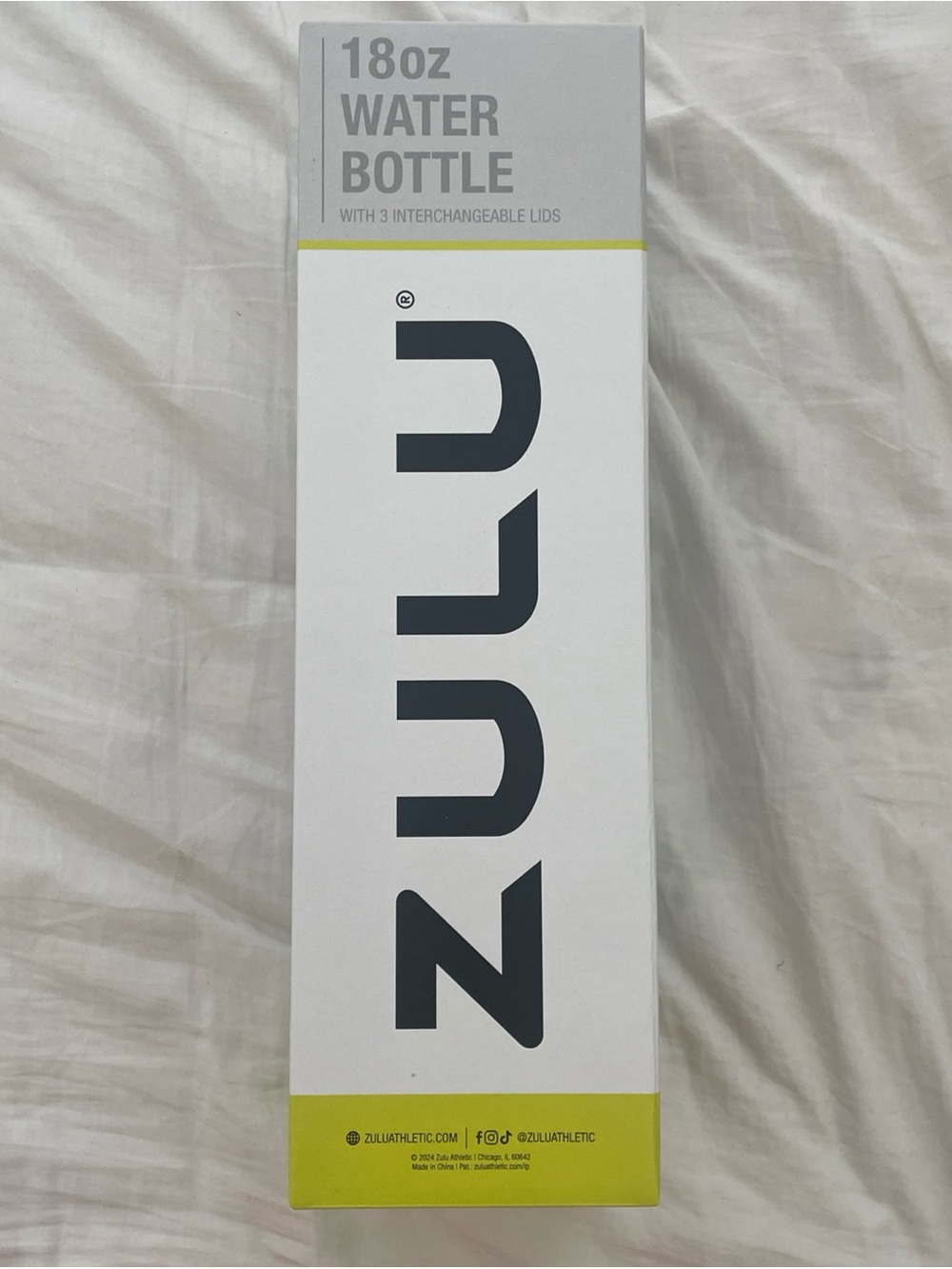ZULU 18oz Water Bottle with 3 Lids - White BPA free